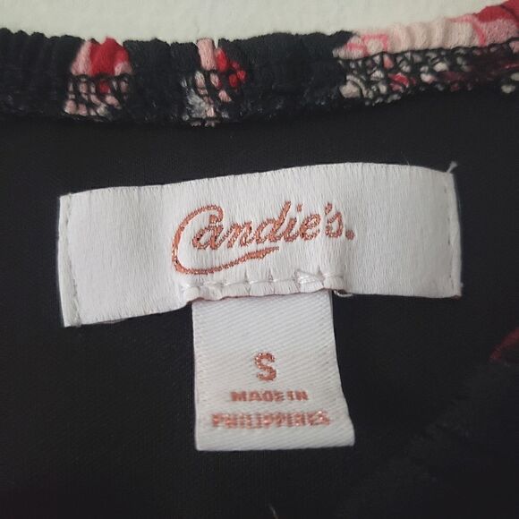 Candie's Floral Rose Print Halter Maxi Dress Skirt Slits Black Pink Keyhole S - Picture 9 of 9